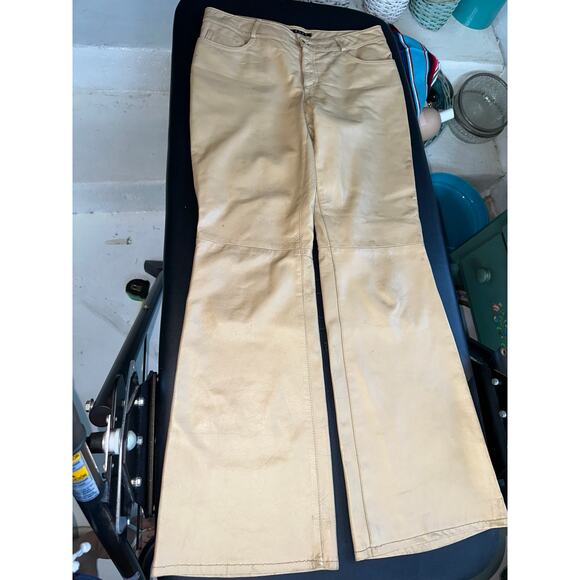 THEORY BEIGE LAMB LEATHER JEANS MADE IN ITALY 6 - Picture 1 of 7